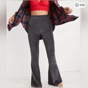 Aerie Groove On Velour High Waisted Flare Pants Grey Small